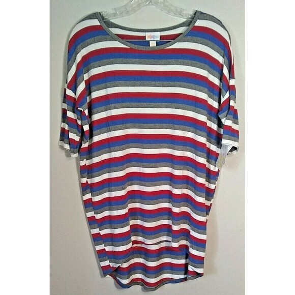 LulaRoe Irma Tunic Red White and Blue Horizontal Stripe Hi Low Hem Womens XXS - Picture 4 of 5